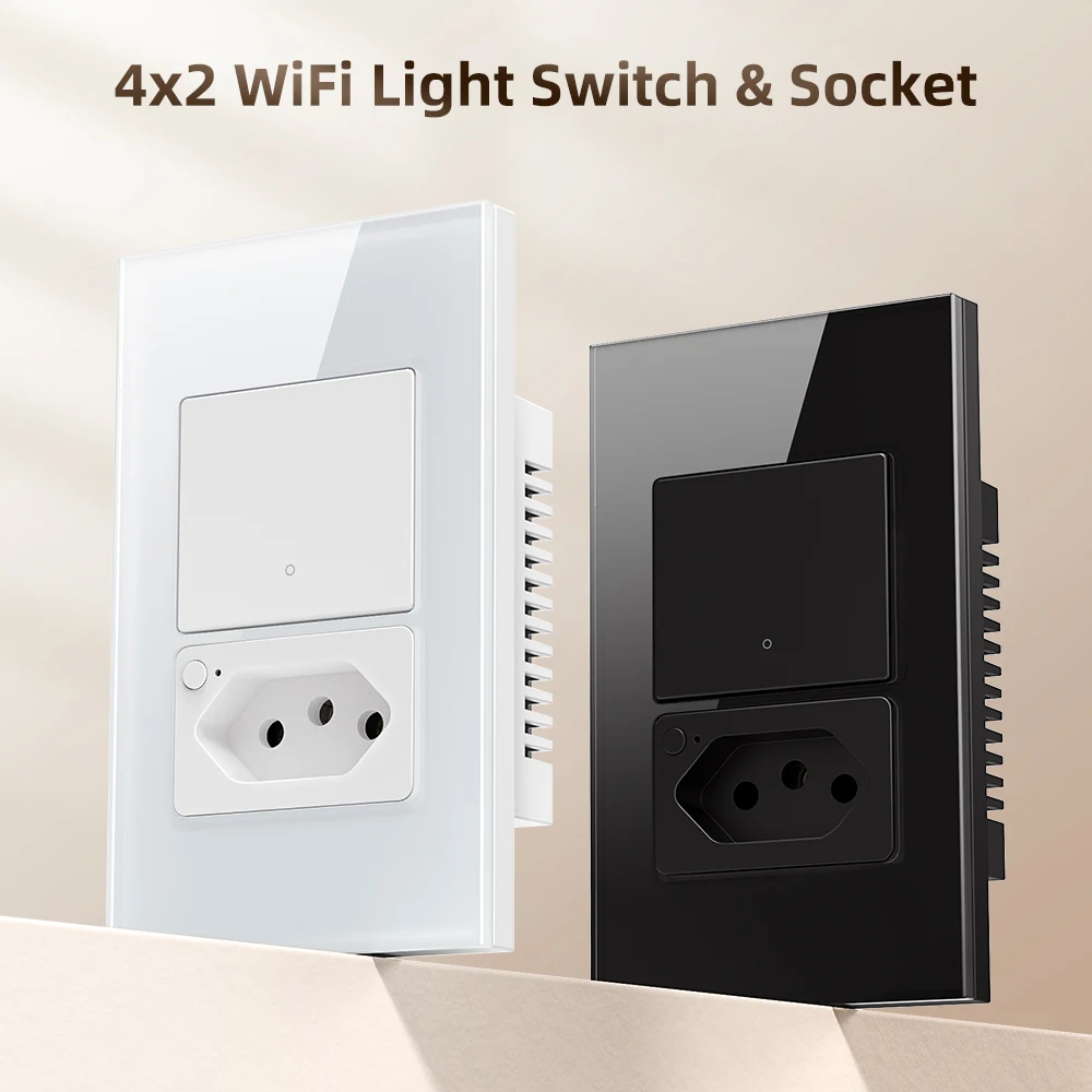 AVATTO Brazil 4x2 WiFi Light Switch & Socket,Smart Life APP Remote Control Work for Alexa Google Home