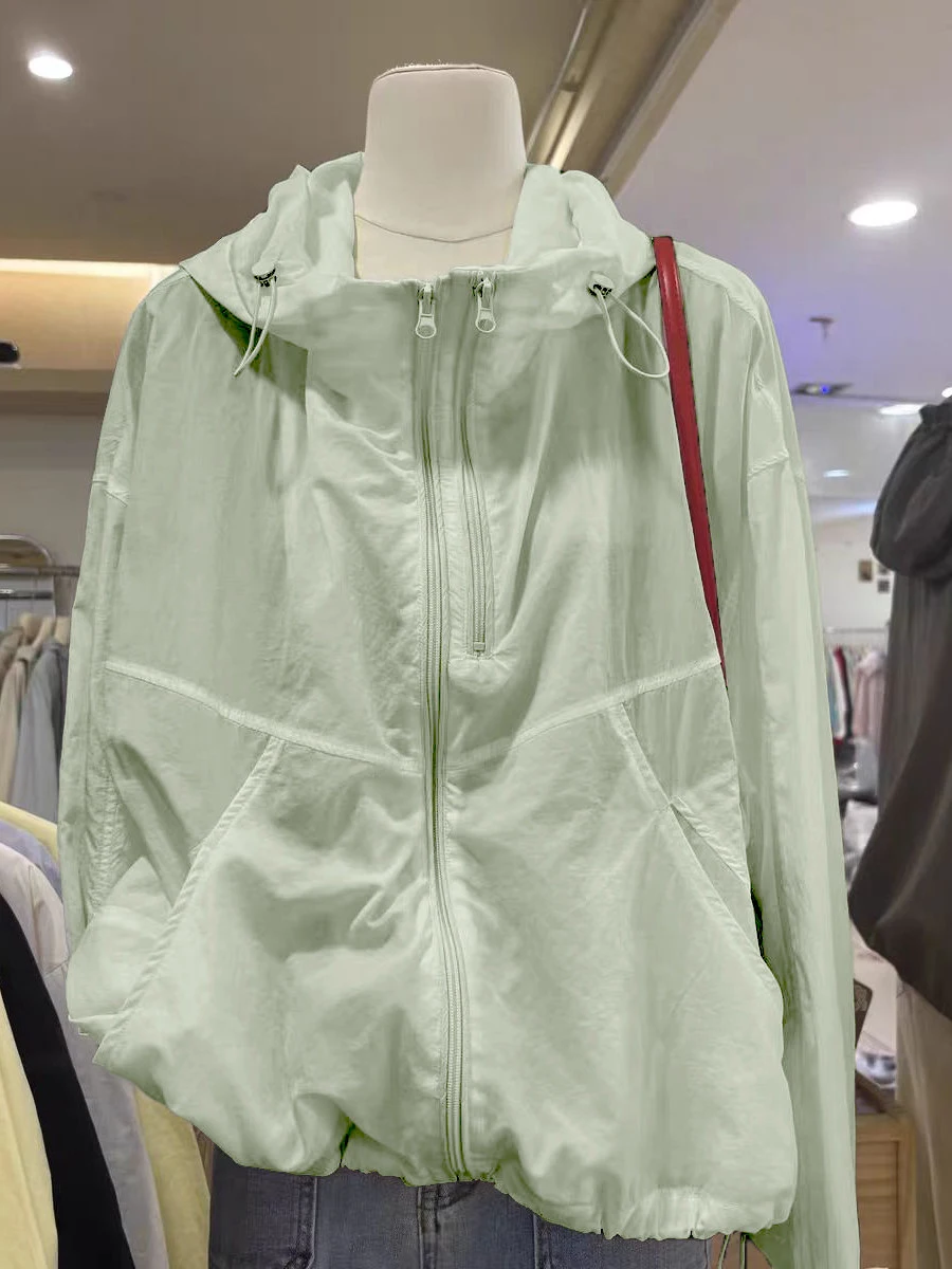 Lightweight Thin Women's Casual Fashion Sun Protection Coat Double Zipper Hat Summer New Style Outerwear Windproof Clothing