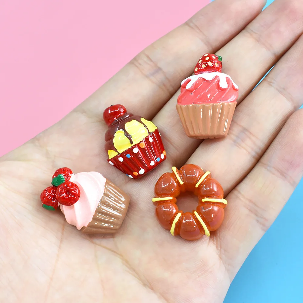10pcs Resin Kawai Cup Cake Fake Food Miniatures Scrapbook Supplies Cabochons Flatback DIY Items Flat Back Embellishments Crafts