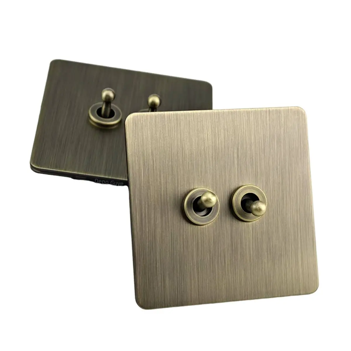 STOCK- 5 PCS Retro Eu Metal Wall Toggle Light Switch,2 Gang 2Way Bronzed Antique Stainless Steel Wall Panel Switch
