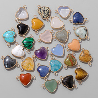 3PCS/Set Natural Stone Tiger Eye Rose Quartzs Heart Shape Pendants 15-16MM Double Connector Pendants Charms For Jewelry Making