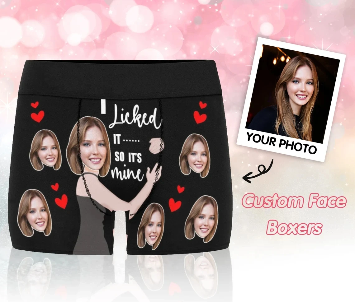 Custom Underwear with Face Personalized I licked It So Its Mine Boxers with Photo Anniversary Birthday Gifts for Boyfriend Gifts