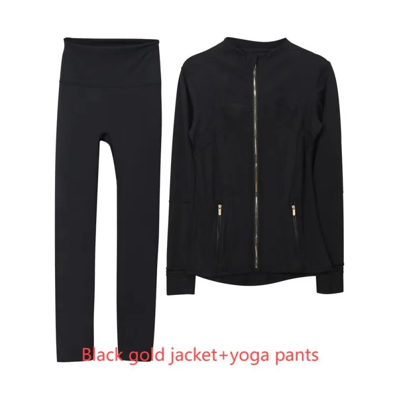 

2-piece Yoga Gold Zipper Sportswear Set Pants Women's Full Zipper Sportswear Sportswear Sweatshirt with Pocket Running Coat Outd