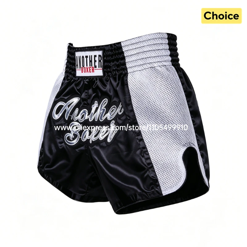 Professionelle Muay-Thai-Shorts aus schwarzem Satin, Thai-Boxhosen für Kinder, Frauen, Männer, Käfigkampf, Kickboxen, MMA-Trainingskleidung