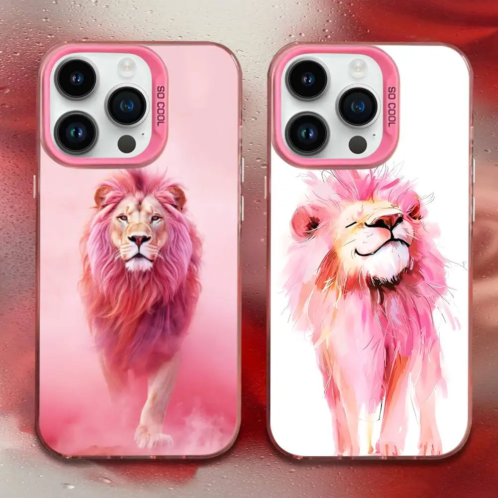

White pink lion pattern Phone Case For iPhone 17,16,15,14,13,12,11,Mini,Pro,E,MAX Pink Candy Matte Shockproof Cover