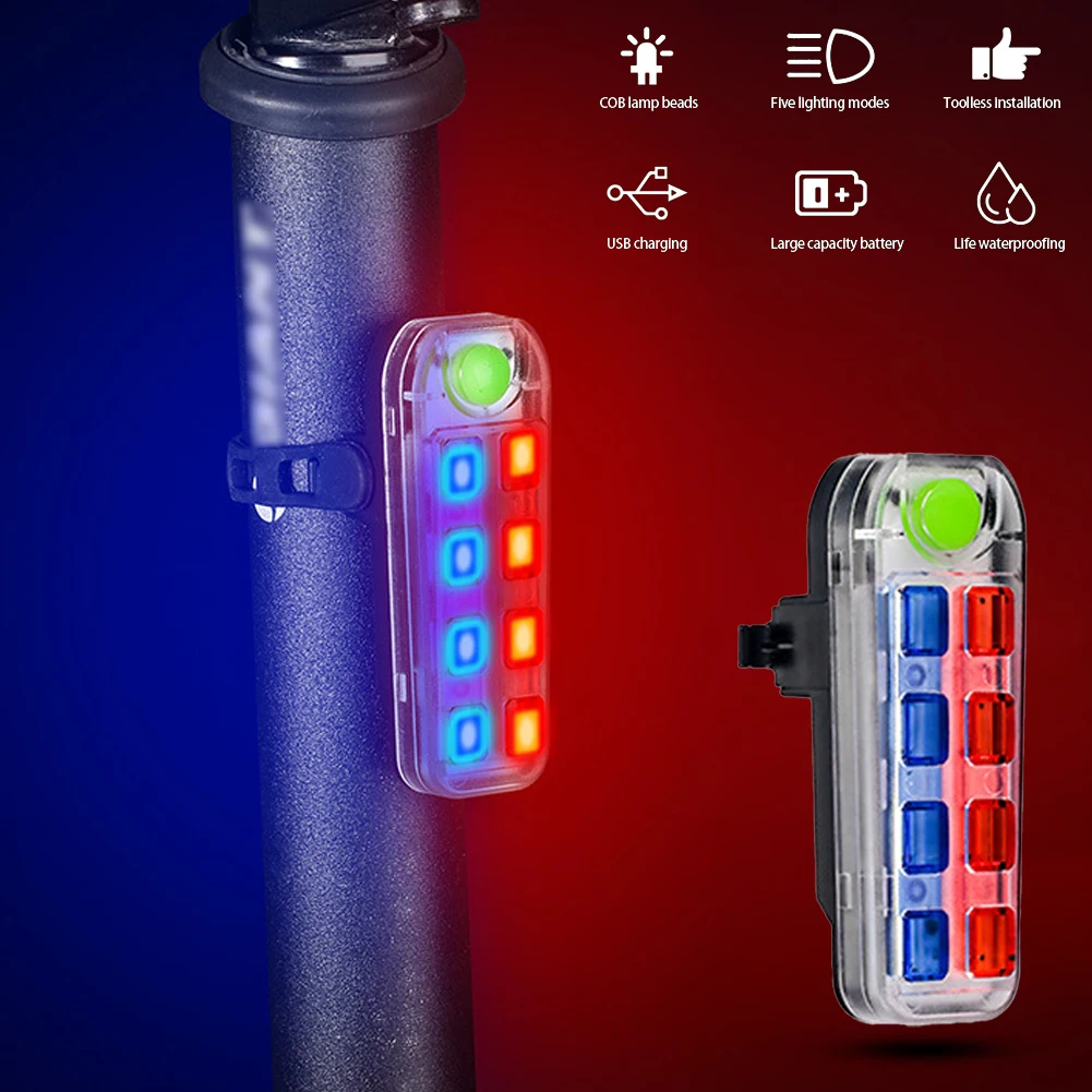 Waterproof 8LED Bicycle Rechargeable Tail Light Safety Warning Red Blue Light Bike Rear Lights Outdoor MTB Cycling Taillight