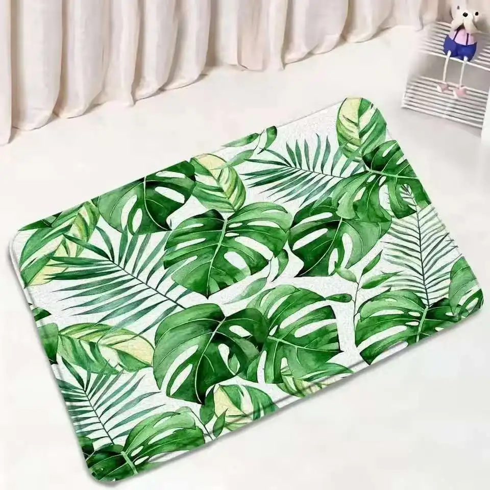 Tapis de sol décoratifs en flanelle VIKAMA pour salle de bain, tapis de cuisine, tapis de bain à motifs de feuilles tropicales, décoration intérieure, tapis à motifs de feuilles de palmier et de plantes Monstera