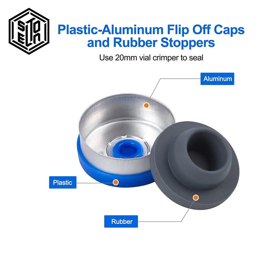 100 عبوة من قوارير الزجاج الشفاف سعة 10 مل لسدادة مطاطية للحقن وزجاجات عينة مختبر بغطاء قابل للطي