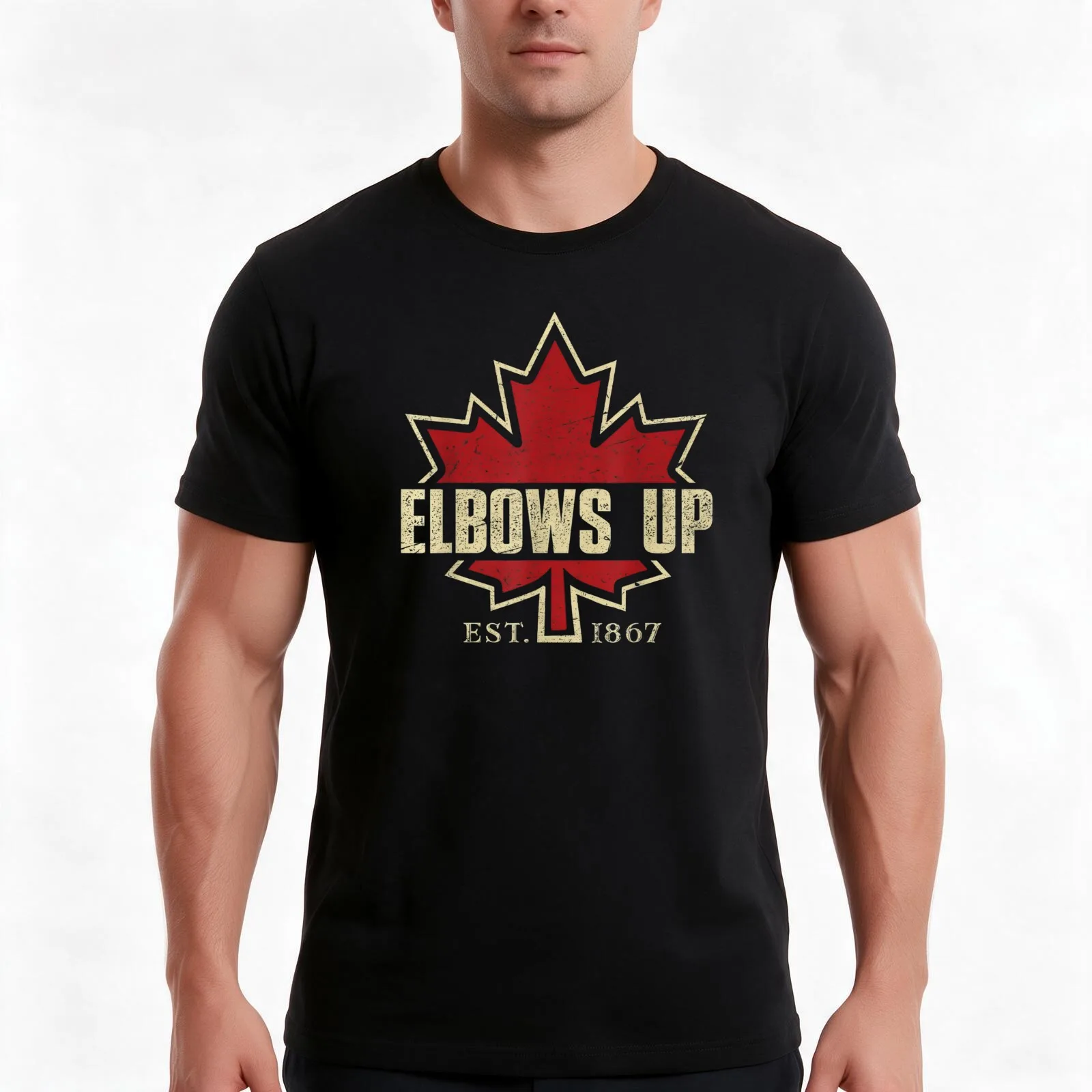 Elbows Up Canada T-Shirt, Summer Casual Cotton Tee, Oversized Streetwear Tops, Vintage Graphic Print, Loose Fit Short Sleeve