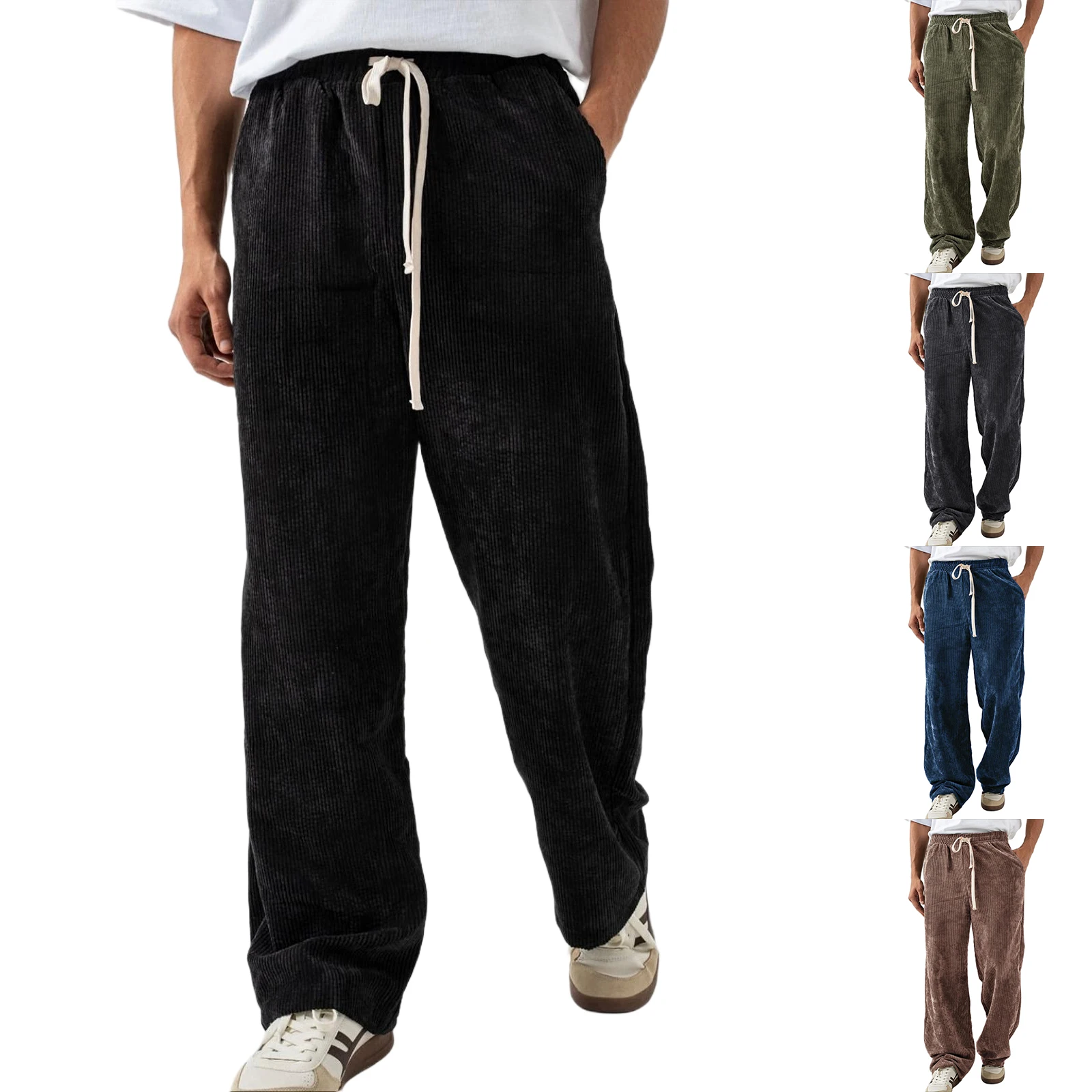 

Men'S Solid Color Loose Wide Leg Sweatpants Men'S Casual Fashion Sweatpants Waist Drawstring Straight Casual Pants Jogging Pants