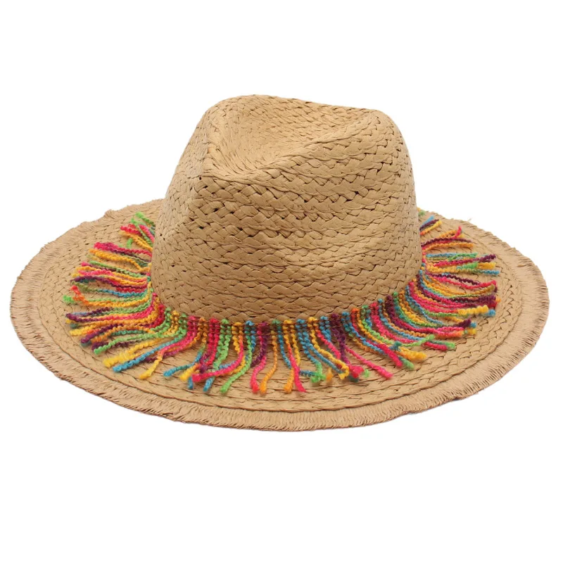 Women Men Colorful Tassels Accessories Straw Hat Panama Summer Sun Hats Cap Beach Casual Hat Travel Hawaii Dance Show Big Brim