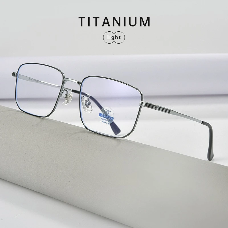 

56mm Men's Pure Titanium Large Frame Double Bridge Full Rim Anti-Blue Light Reading Glasses Customized for Myopia Prescription