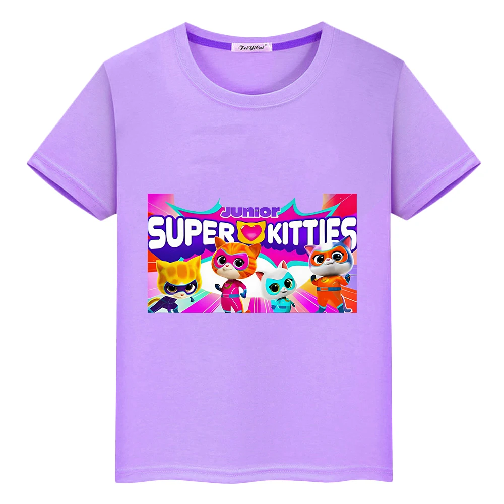 T-shirt Super Kitties pour garçons et filles, 100% coton, imprimé, dessin animé, une pièce, Y2K