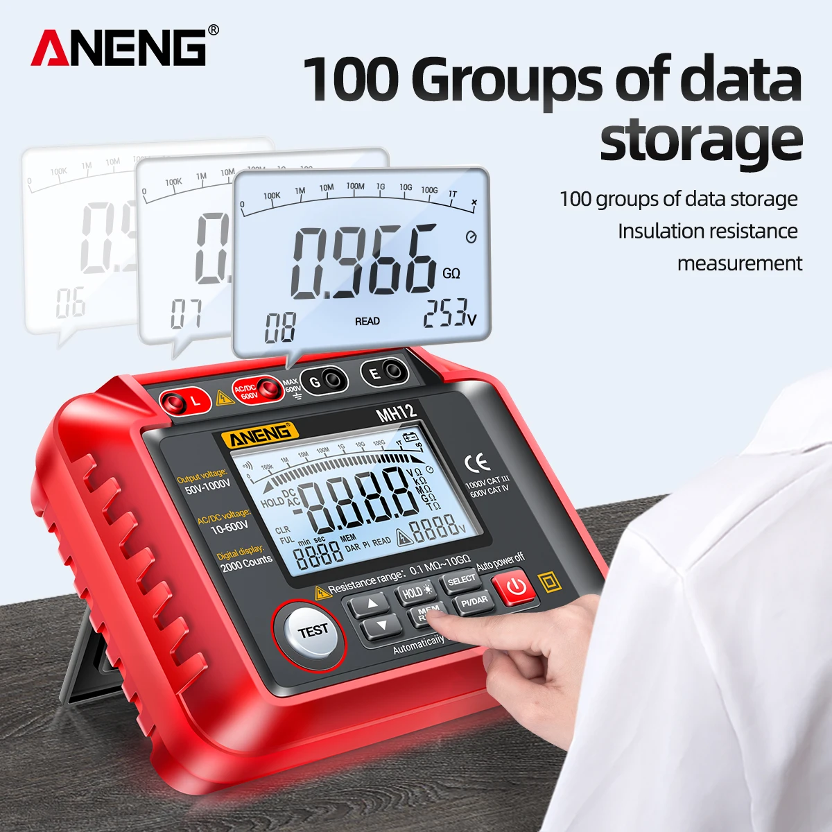 Mh12/Mh13 Isolatieweerstand Tester Schudtafel Hoge Precisie Megger Digitale Isolatieweerstand Meter Spanningsmeter