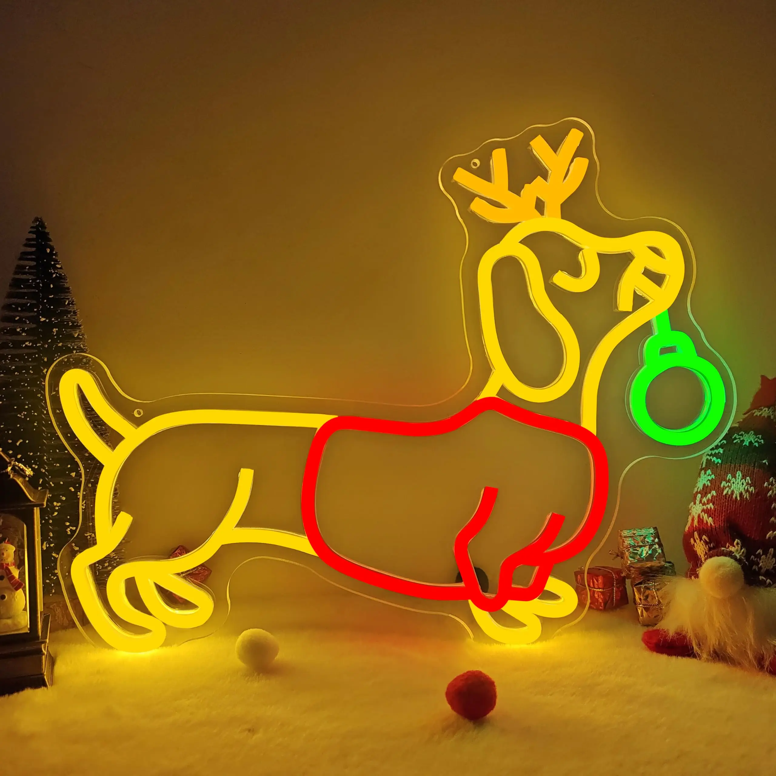 Luz de neón de perro salchicha para decoración de pared, dormitorio de Navidad, señal Led regulable para perro, letrero iluminado para decoración del hogar y la habitación