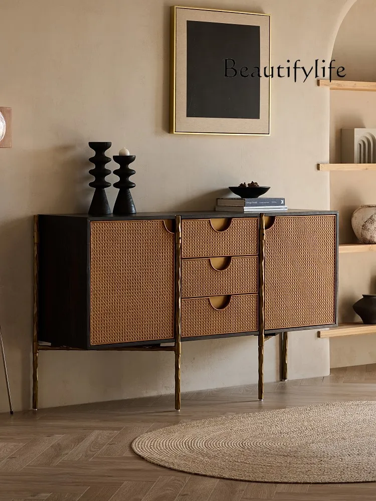 

Vintage Vintage Vintage Rattan Storage Cabinet, Light Luxury and Simplicity Iron Sideboard Cabinet