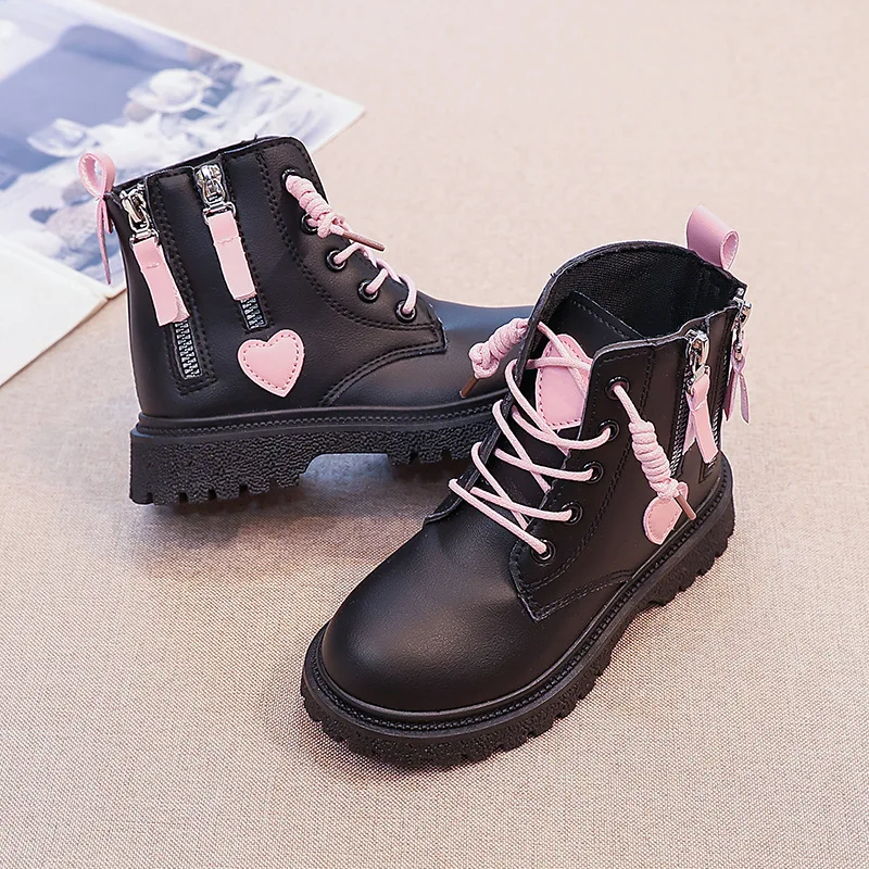 Autumn Winter Kids Princess Short Boots Children Warm Cotton Boots Girls Soft-sole Snow Boots Heart-shaped Patch Casual Shoes