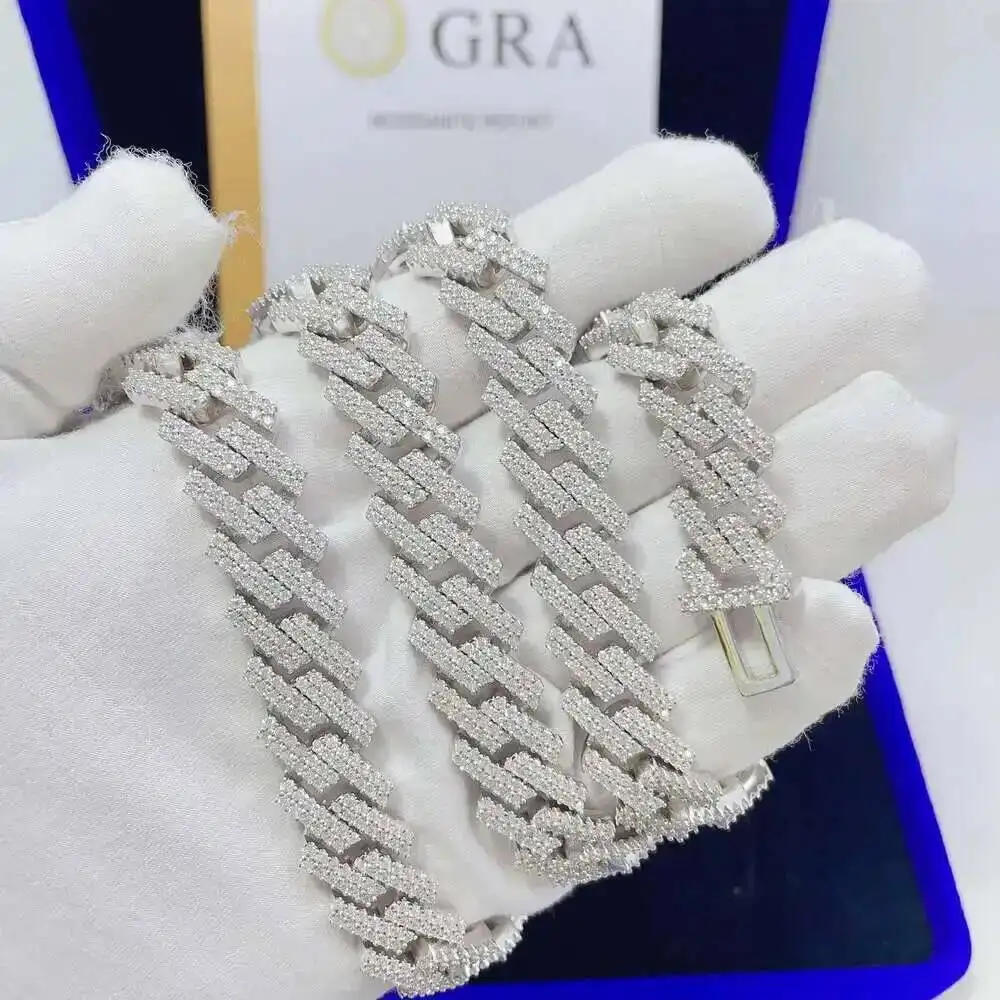 

Модные ювелирные изделия, 13 мм, цепочка в стиле хип-хоп, стерлинговое серебро 925 пробы, муассанит, бриллиант, кубинская цепочка со льдом