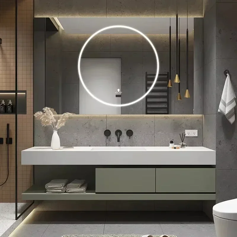 TAO Bathroom Cabinet Oak Vanity Cabinet Marble Integrated Washbasin Bathroom Basin Cabinet with Faucet Drain Bathroom Furniture
