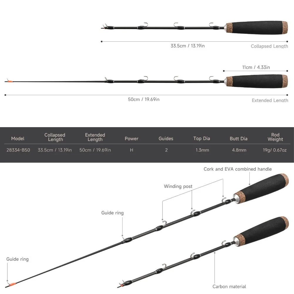 

Carbon Ice Fishing Rod 2-section Telescopic Handle Line With Winding Buckle 50cm Lightweight Ice Fishing Pole Fishing Accessory