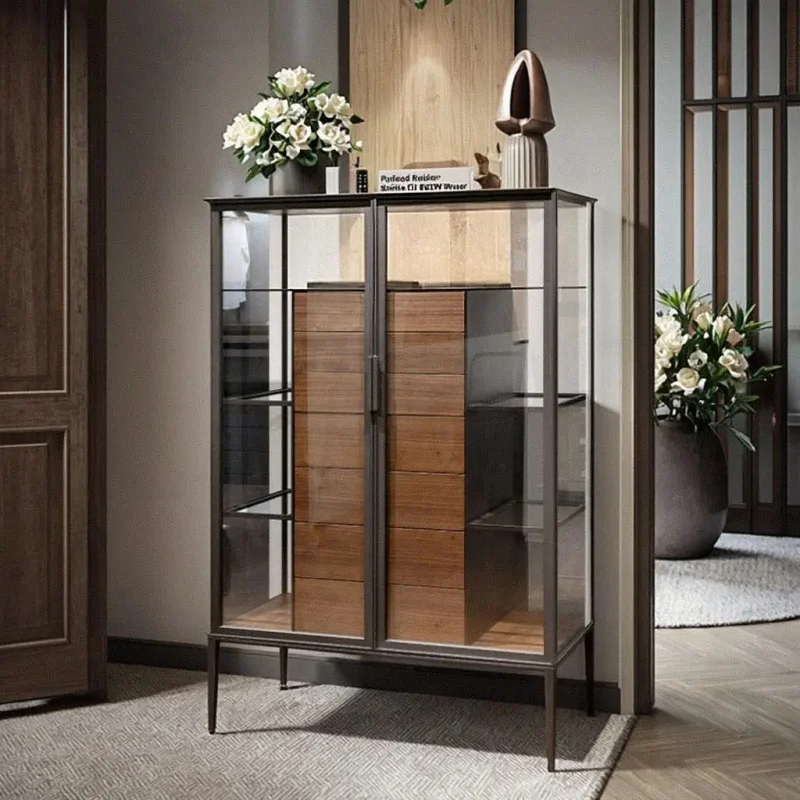 

custom.Smoked Glass Display Cabinet with Modern Minimalist Luxury Aluminium Frame Home Bar Living Room Hotel Us