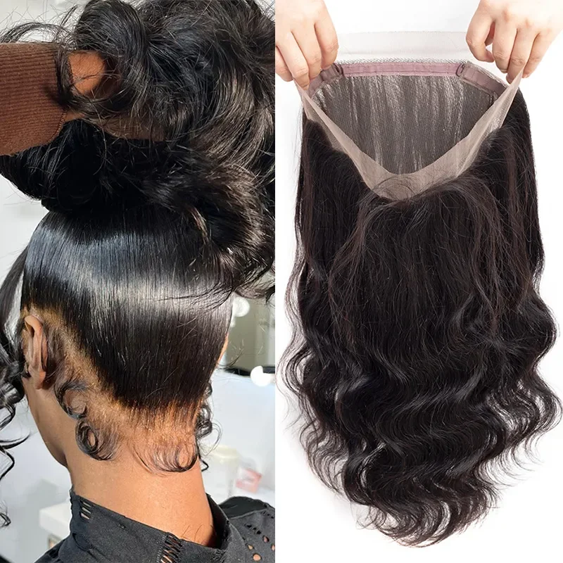 360 Lace Frontal Only Brazilian Body Wave Human Hair Straight Pre-plucked Transparent Lace Closure Only Natural Color Remy Hair