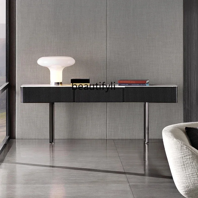 طاولات وحدة التحكم الإيطالية لغرفة المعيشة الاسكندنافية ما بعد الحداثة وخزانة مدخل رخامية فاخرة وبسيطة وخفيفة