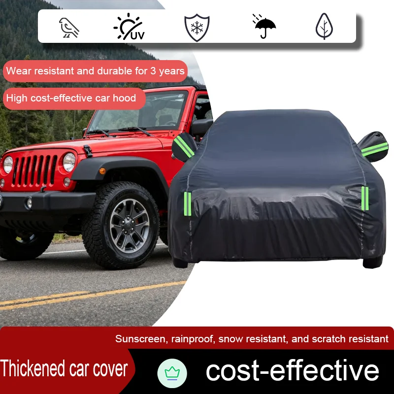 For 2009-2025 Jeep Wrangler 2/4-door models, thickened car cover for sunscreen, rain and snow protection, and scratch resistance