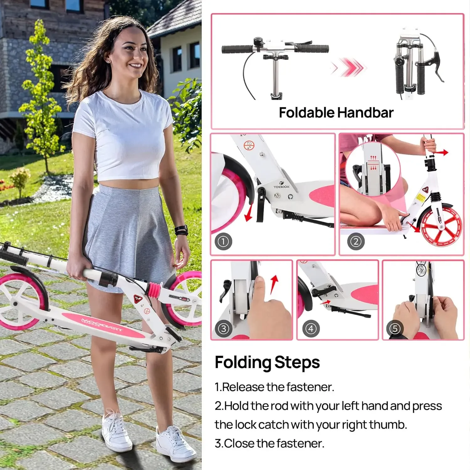 Scooter for Ages 8+ Teens and Adults Kick Scooter Foldable with Double Braking System Bells Adjustable Handlebars Kickst