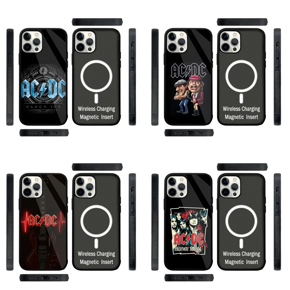 

A-AC D-DC Rock Band Phone Case Strong Magnetic For IPhone 16,15,14,13,Pro,Max,Plus,11,12,Mini For Magsafe Wireless Charging