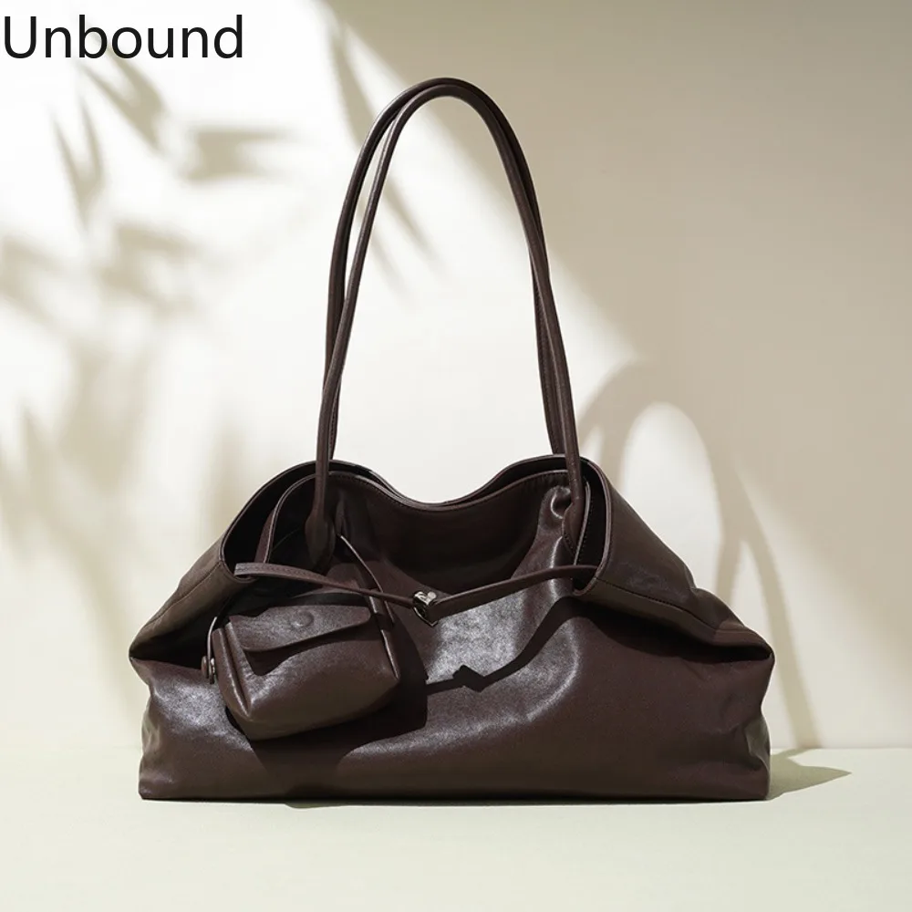 

New Genuine Leather Large Capacity Tote Female Versatile Shoulder Underarm Work Commuter Korean Niche Elegant Luxury Designer