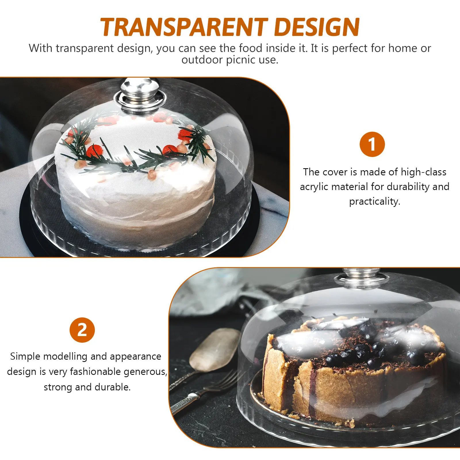 

Transparent Acrylic Food Protector Round Design for Cake Dish Plate Cover Kitchen Outdoor Picnic Freshness Heat Preservation