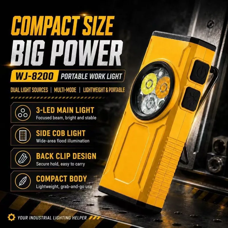 Reflective Safety LED Keychain Flashlight Protective Multi Light Source Magnetic USB Rechargeable Mini Work Light for Outdoor