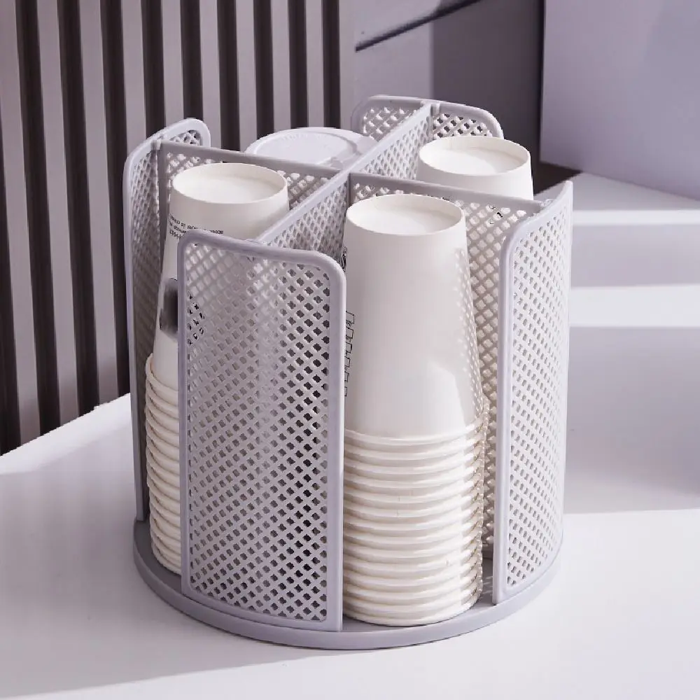 

360° Rotation Cup Storage Rack 4 Compartments Multifunction Coffee Cup Dispenser Creative Space-saving Paper Cup Holder