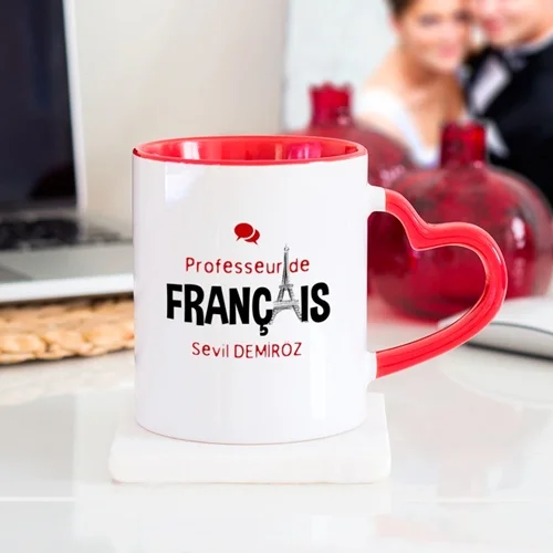 Personalized french teacher heart mug cup