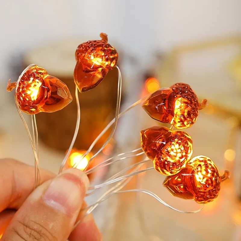 10/20 LED 3D Acorn lampu tali karangan bunga dekorasi Natal lampu bertenaga baterai jatuh Acorn lampu dalam ruangan pesta Xmas pencahayaan