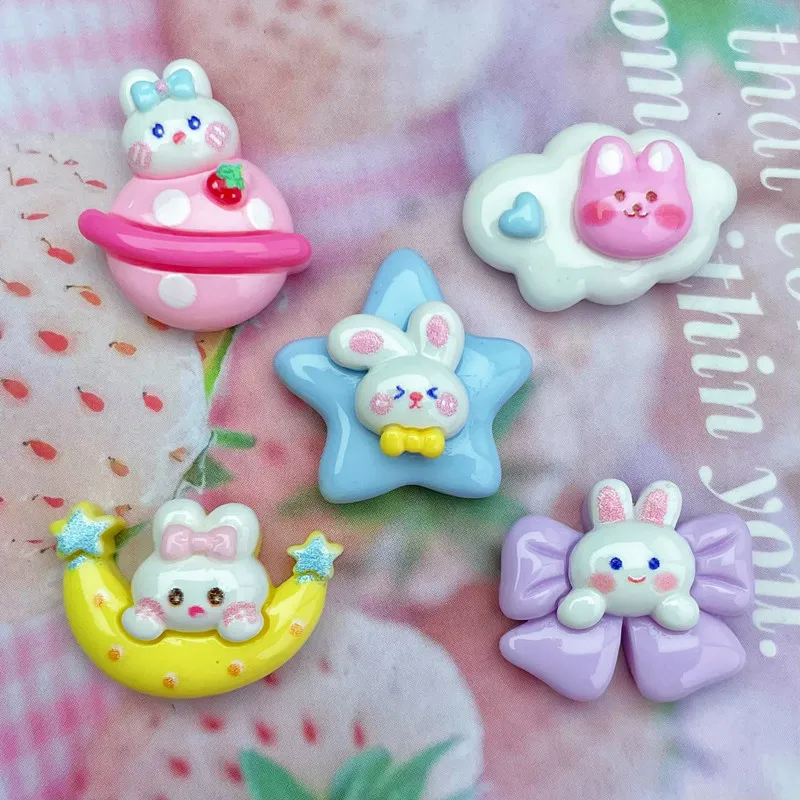 10Pcs Kawaii Cartoon Rabbit Series Resin DIY Cream Glue Shoes Hat Icebox Barrette Mobile Phone Case Scrapbook Flat Back Patch