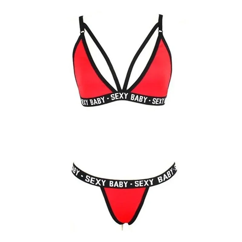 

HOT Sexy Women's Sports Underwear Set Bandage Corset G-String Summer Bikini Backless Lingerie Push Up Bra Thong Set