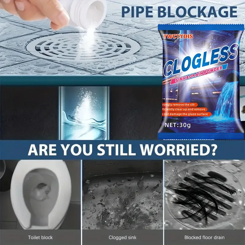 Pipeline dredging powder household floor drain dissolves hair and oil stains, pipeline cleaning, descaling, deodorization