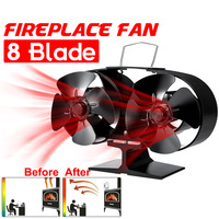 Black Fireplace 8 Blades Double-head Fan Heat Powered Stove Fan Log Wood Burner Fireplace Fan Home Efficient Heat Distribution