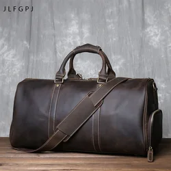 Vintage Crazy Horse Leather Men's Handbag Top  Layer Cowhide Large Capacity Fashion Simple Outdoor Crossbody Travel Bag