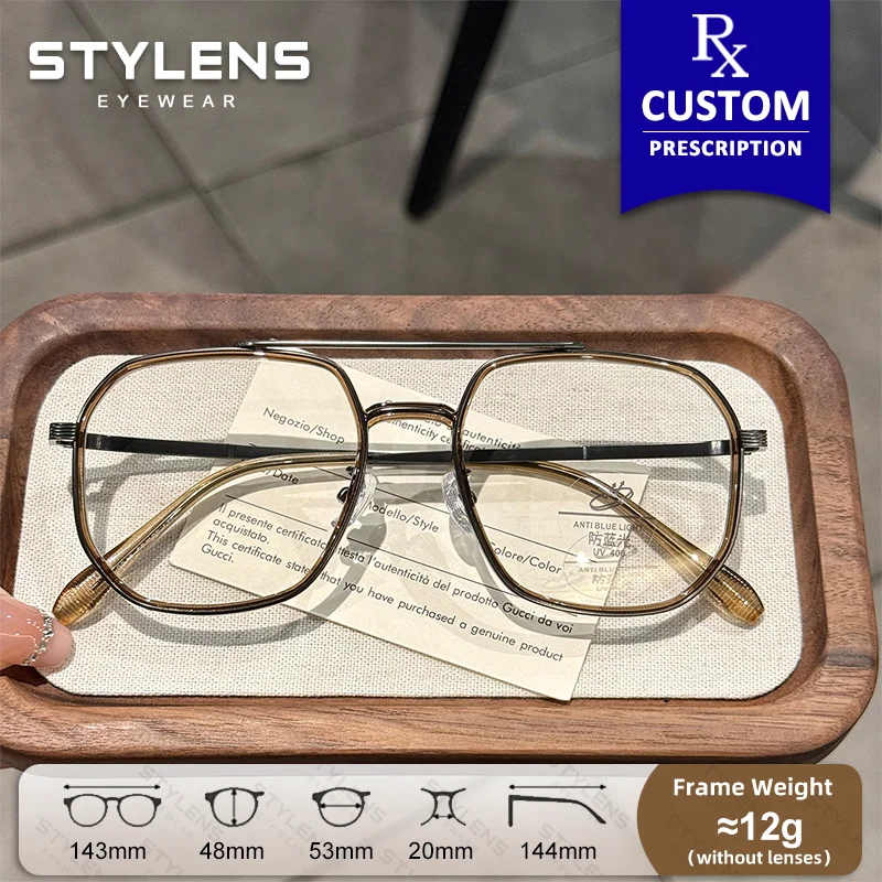 STYLENS Casual Fashion Geometric Myopia Glasses Men Lightweight Anti-Reflection Prescription Glasses Custom Progressive Eyewear