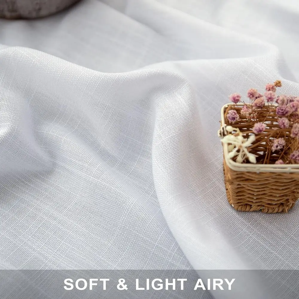 백색 린넨 52x102 인치 커튼, 백 탭 포함, 침실용 반투명, 빈티지 농가 스타일