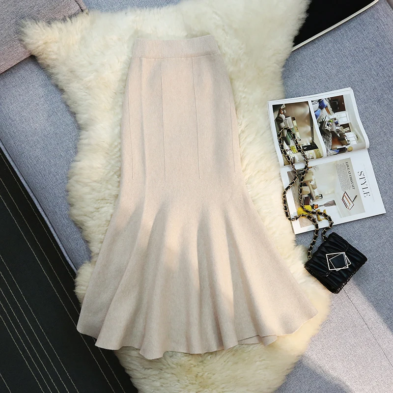 알파모다 2025, 신상, 힙커버, 니트 피쉬테일 스커트, 여성용, 레트로, 하이웨이스트, A라인 스커트, 패션 머메이드 스커트