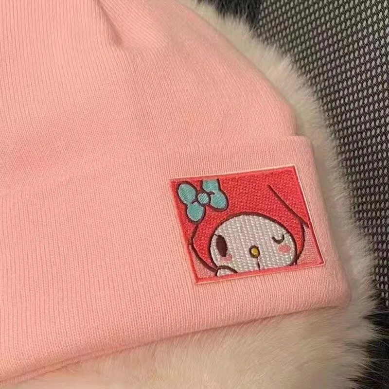 Sanrio kuromi zima teplý úplet čepice kreslený ahoj kočička cinnamoroll melodie měkké pohodlné lyže cyklistika čepice čepice dívčí dárky