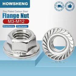 HOWSHENG 2-110pcs Hex Hexagon Head Flange Nut Zinc Plated M3 M4 M5 M6 M8 M10 M16 Serrated Spinlock Flange Nuts for Motorcycle