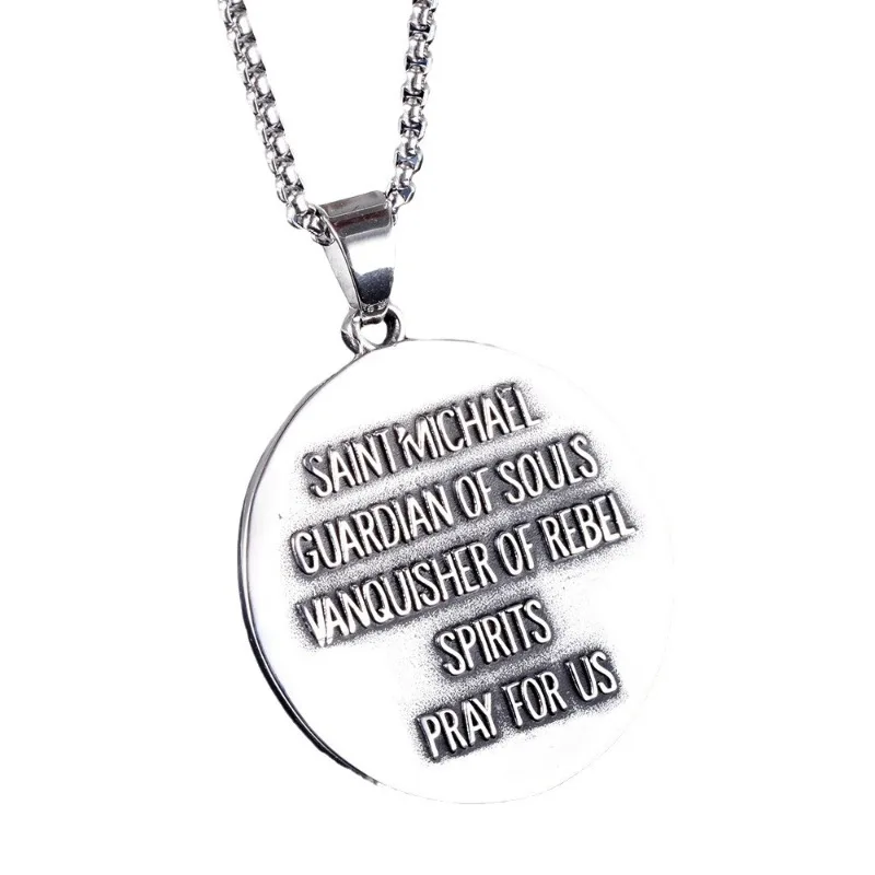 Retro Archangel Michael Figure Pendant Necklace Alloy Material Belief Theme Neck Ornament For Men Religious Gift Jewelry view 5