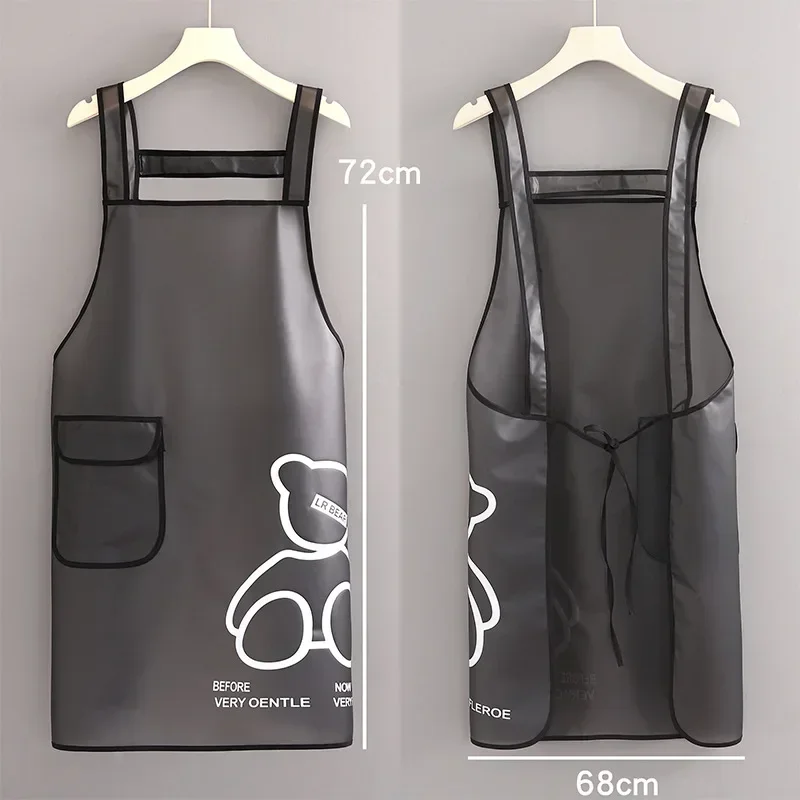 White Black Tpu Kitchen Apron Waterproof Oil Resistant Work Apron Translucent Black Dirt-proof Cleaning Aprons With Pockets