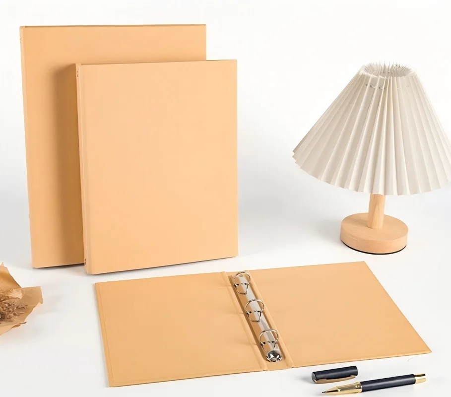 New A5 Kraft Paper Hardcover 6-Holes Round Ring Binder Protector for Notebook Diary Journal,School Office Stationery Supplies