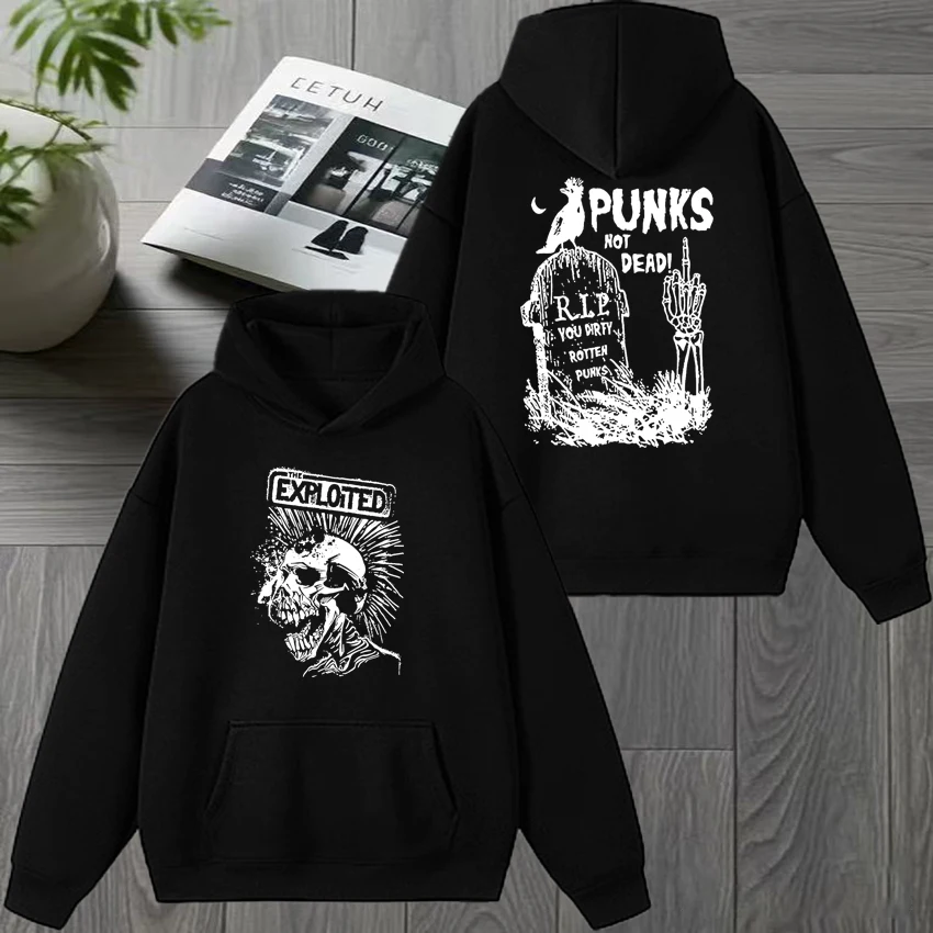 Rock bandThe Exploited Double Sided printed Winter Hoodie Unisex hip hop punk streetwear Men women vintage Fleece Sweatshirt